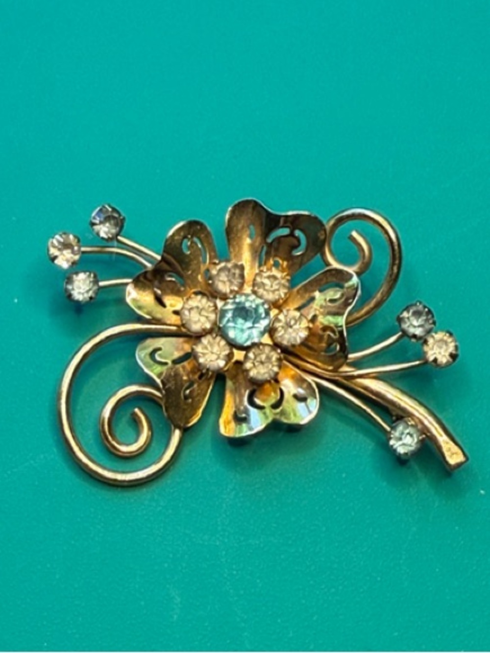 Set Flower Blue Rhinestone Vintage Brooch